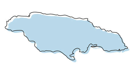 Stylized simple outline map of Jamaica icon. Blue sketch map of Jamaica vector illustrationのイラスト素材
