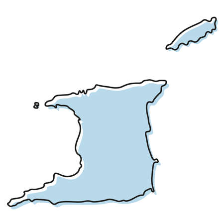 Stylized simple outline map of Trinidad and Tobago icon. Blue sketch map of Trinidad and Tobago vector illustrationのイラスト素材