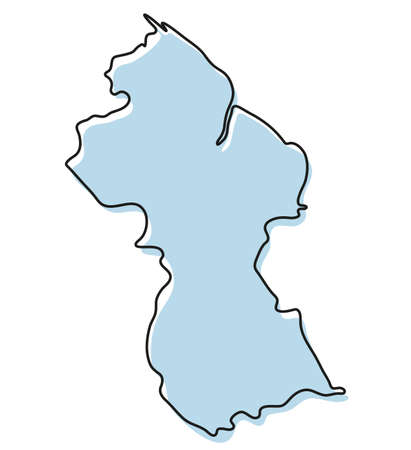 Stylized simple outline map of Guyana icon. Blue sketch map of Guyana vector illustrationのイラスト素材