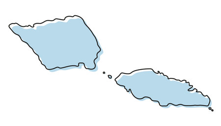 Stylized simple outline map of Samoa icon. Blue sketch map of Samoa vector illustrationのイラスト素材