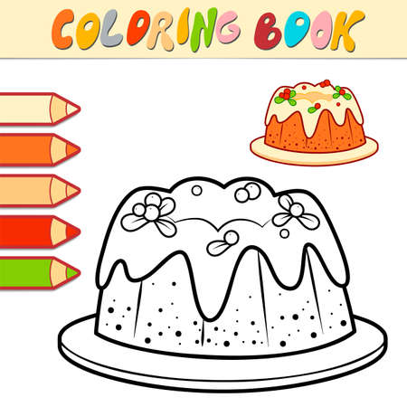 Coloring book or page for kids. Christmas cake black and white vector illustrationのイラスト素材