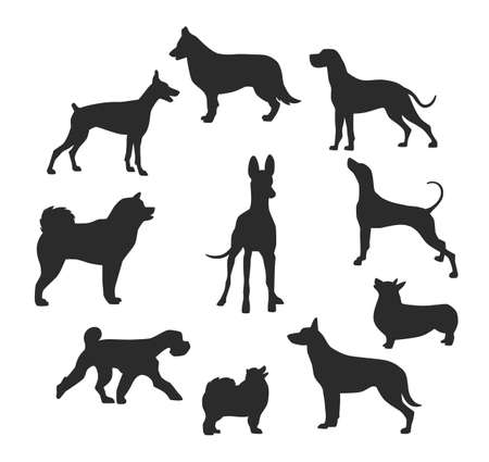 Dog silhouette set. Background vector illustrationのイラスト素材