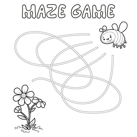 Maze puzzle game for children. Outline maze or labyrinth. Find path game with bee. Vector illustrationsのイラスト素材