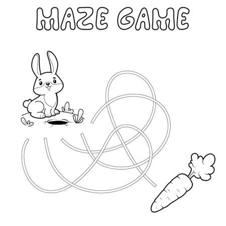 Maze puzzle game for children. Outline maze or labyrinth. Find path game with rabbit. Vector illustrationsのイラスト素材