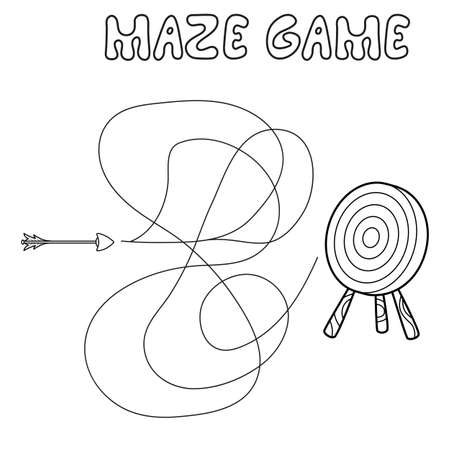 Maze puzzle game for children. Outline maze or labyrinth. Find path game with arrow and target. Vector illustrationsのイラスト素材