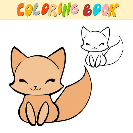 Fox coloring book or page for kids. Fox black and white vector illustrationのイラスト素材