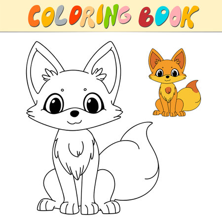 Fox coloring book or page for kids. Fox black and white vector illustrationのイラスト素材