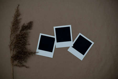 three photos on craft paper. Photo card with space for your logo or text