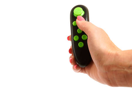 teenage hand holds a modified joystick in the hand without inscriptions from the game console in...