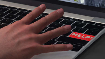 3d render. the inscription HELP on the red button on the keyboardの写真素材