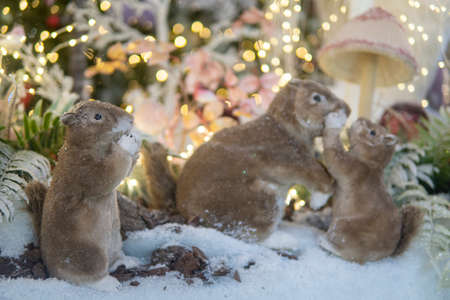 toy squirrel on the snow. Christmas installation. high qualityの写真素材