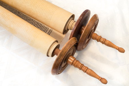 The Hebrew handwritten Torah, on a synagogue alterの写真素材