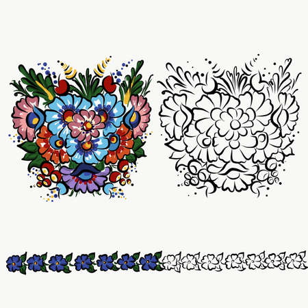 Polish folk ornament, decoration design on Cup, clothes floral design flowersのイラスト素材