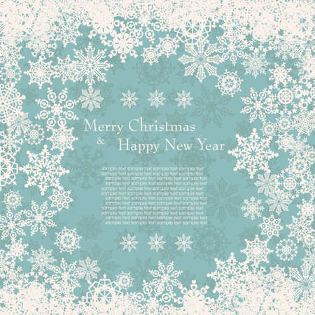 Merry Christmas and Happy New Year card with snowflakes. Vector illustrationのイラスト素材