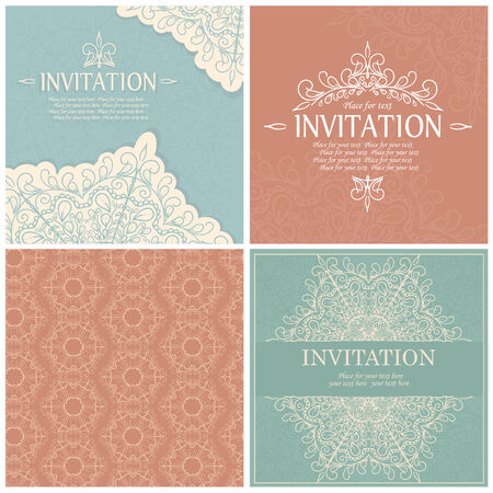 Vintage invitation card with lace ornament. Vector illustrationのイラスト素材