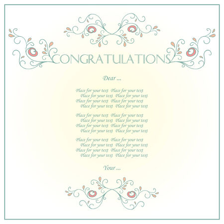 Vector vintage card with floral ornament design. Congratulationsのイラスト素材