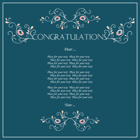 Vector vintage card with floral ornament design. Congratulationsのイラスト素材