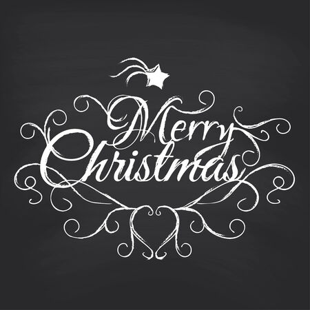 Merry Christmas on blackboard background. Vector illustration.のイラスト素材