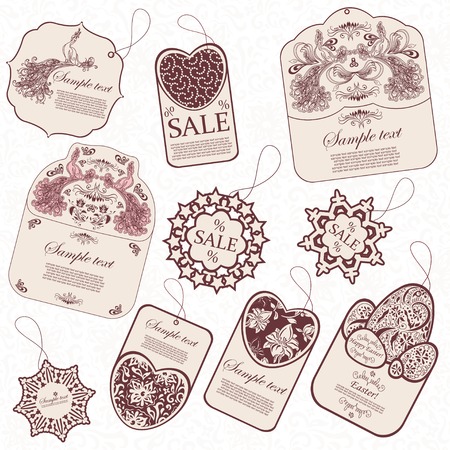 Set of ten vintage tags. Vector illustrationのイラスト素材