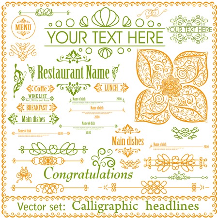 set of calligraphic vintage design elements.のイラスト素材