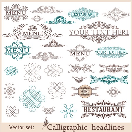 set of calligraphic vintage design elements.のイラスト素材