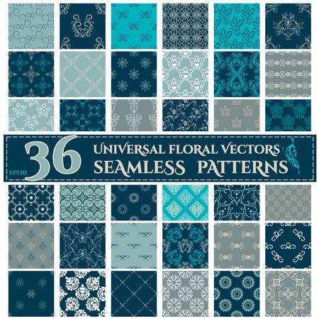 Set of Seamless Backgrounds with Vintage Floral Patterns. Vector illustrationのイラスト素材