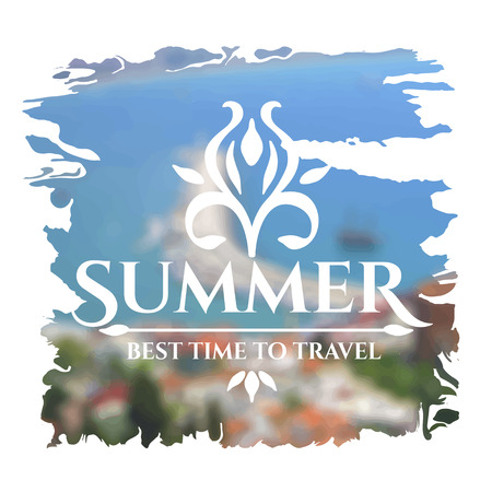 Calligraphic frame for your lettering on unfocused sea background. Vector illustrationのイラスト素材