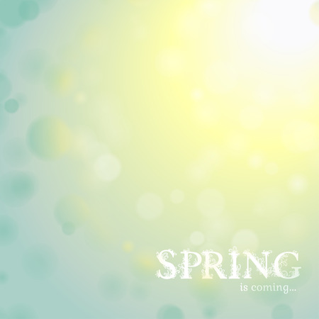 Spring is coming lettering on blurry lights background. Vector illustrationのイラスト素材