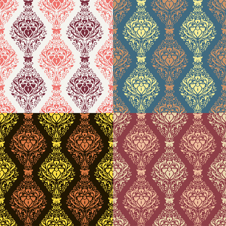 Set of Seamless with abstract colorful floral patterns. Vector illustrationのイラスト素材