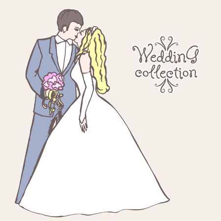 Wedding collection. Bride and Groom coupl. Vector illustrationのイラスト素材