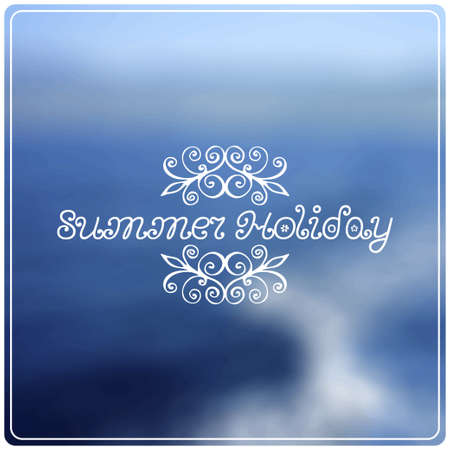 Summer holiday lettering on abstract blurry sea background. Vector illustrationのイラスト素材