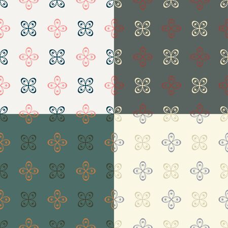Set of Seamless with abstract colorful floral patterns. Vector illustrationのイラスト素材