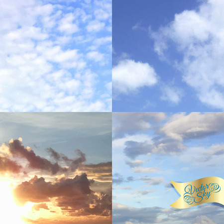 Blurry Blue sky with clouds. Vector illustrationのイラスト素材