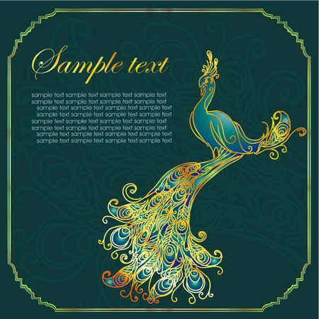 Vintage congratulation card with peacock. Vector illustrationのイラスト素材