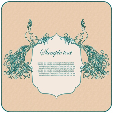Vintage congratulation card with peacock. Vector illustrationのイラスト素材