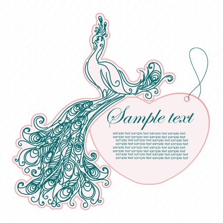 Vintage congratulation card with peacock. Vector illustrationのイラスト素材