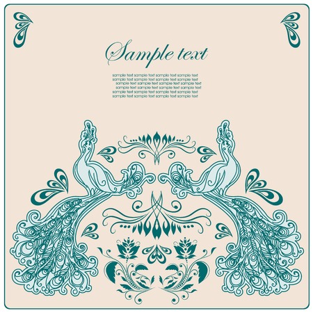 Vintage congratulation card with peacock. Vector illustrationのイラスト素材
