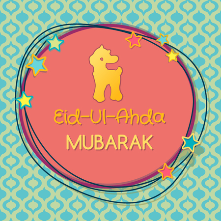 Muslim community festival of sacrifice Eid-Ul-Adha greeting card with lamb. Vector illustration.のイラスト素材