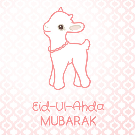 Muslim community festival of sacrifice Eid-Ul-Adha greeting card with lamb. Vector illustration.のイラスト素材
