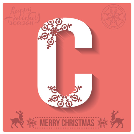 Set of Christmas stylized alphabet and numbers with snowflakes. Vector illustrationのイラスト素材