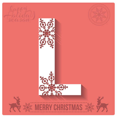 Set of Christmas stylized alphabet and numbers with snowflakes. Vector illustrationのイラスト素材