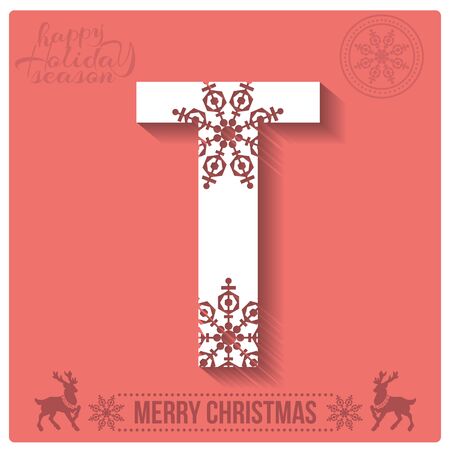 Set of Christmas stylized alphabet and numbers with snowflakes. Vector illustrationのイラスト素材