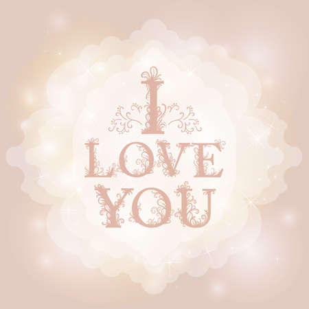 Love You Text on Blurred background with floral ornament. Valentines Day Romantic Backdropのイラスト素材