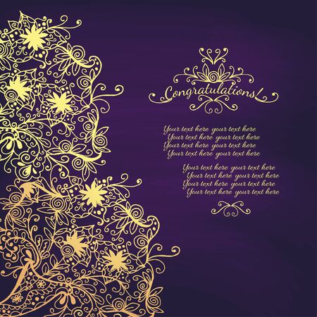 Vintage Congratulations card with lace ornament. Vector illustration.のイラスト素材