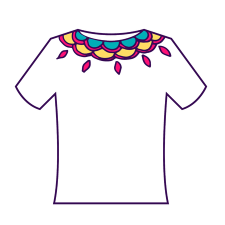 Set of colorful blank t-shirt with doodle ornament. Vector illustration.のイラスト素材