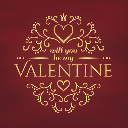 Calligraphic pattern with heart and Will you be my Valentine. Vector illustrationのイラスト素材