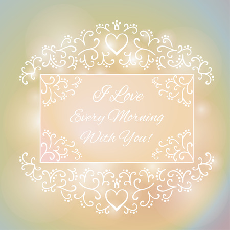 Love You Text on Blurred background with floral ornament. Valentines Day Romantic Backdropのイラスト素材