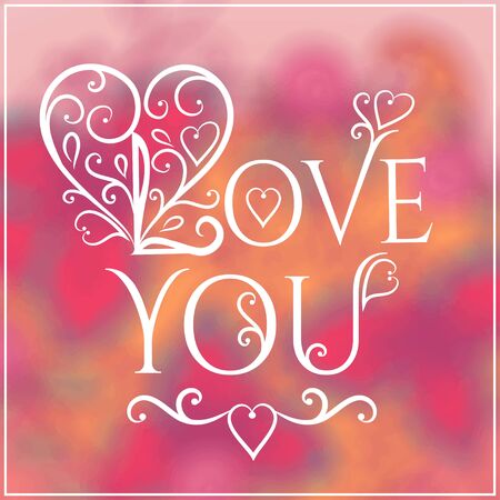 Love You Text on Blurred background with floral ornament. Valentines Day Romantic Backdropのイラスト素材