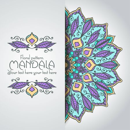 Mandala pattern design template. Vintage ethnic background frame. Vector illustration.のイラスト素材