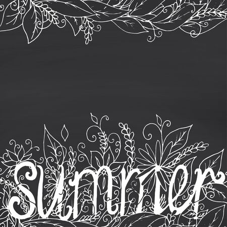 Summer lettering on chalkboard background. Vector illustrationのイラスト素材
